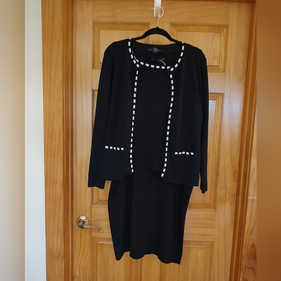 GRACE Elements Size L Black Stretch Ribbed 3 Piece Set Jacket Pencil Skirt Tank - Picture 1 of 14